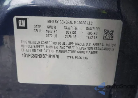 2011 Chevrolet Cruze Ls из США, поврежденный, VIN 1G1PC5SHXB7191970